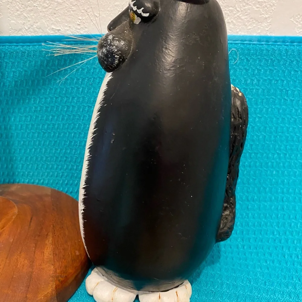 ENESCO 1997 Vicki Thomas “Gourd Cat Figurine” 8.5” Black/White Fiber Whiskrs EUC
